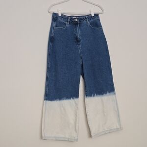 Jo West Wide Leg High Rise Bohemian Blue and White Ambre Jeans Large